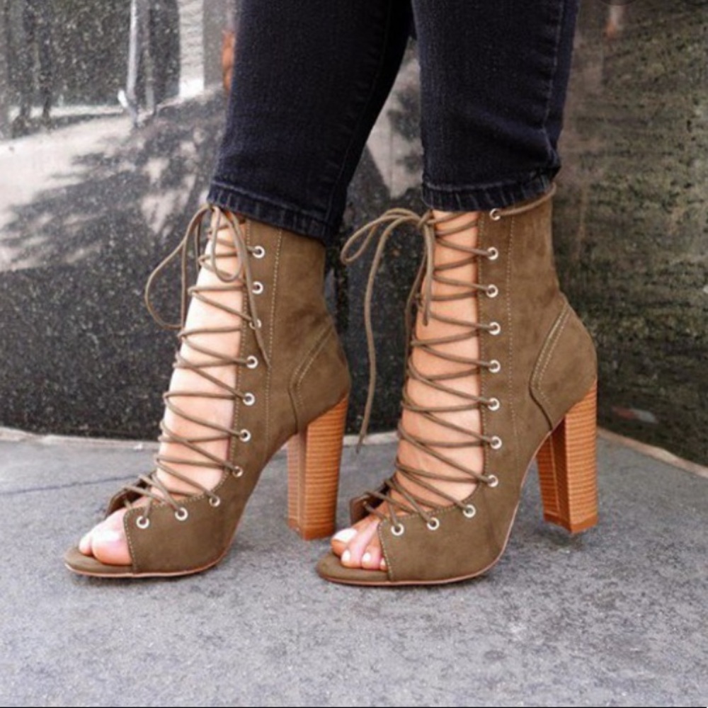 Suede lace up heels